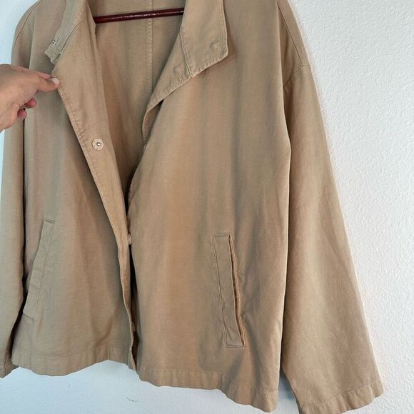 Eileen Fisher Organic Cotton / Hemp Khaki Tan Jacket Button Snap Front Pockets - Picture 5 of 10